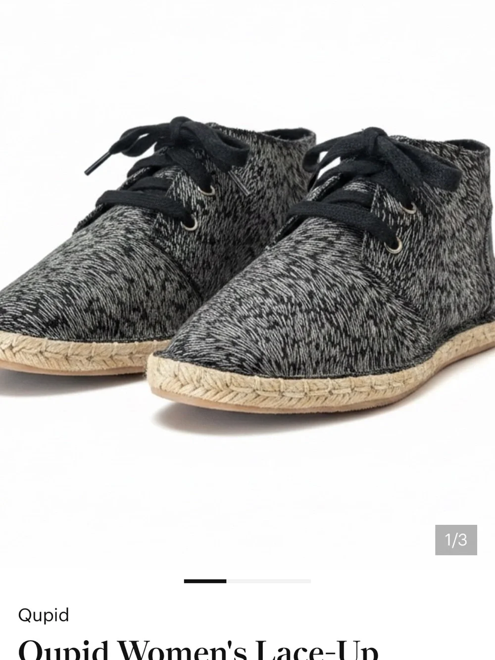 Qupid Black & White Patterned Lace-Up Chukka Espadrille Booties - Size 7.5